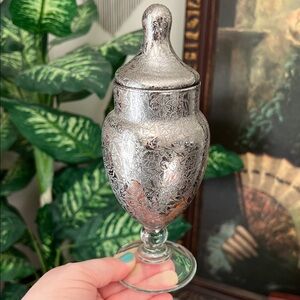 VTG Farmhouse Venetian Mercury Glass Apothecary Jar Cannetille Handmade in Italy